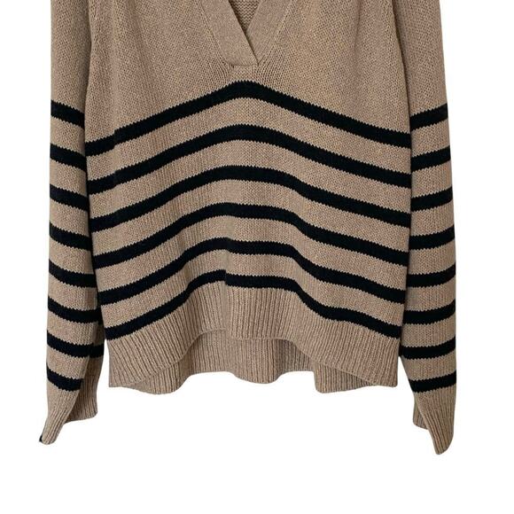MARINE LAYER Claire Relaxed Knit Polo Sweater in Neutral Stripe, Size X-Large - Picture 8 of 15